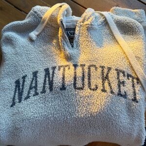 Nantucket Sherpa Pullover Hoodie - Cream with Navy Logo